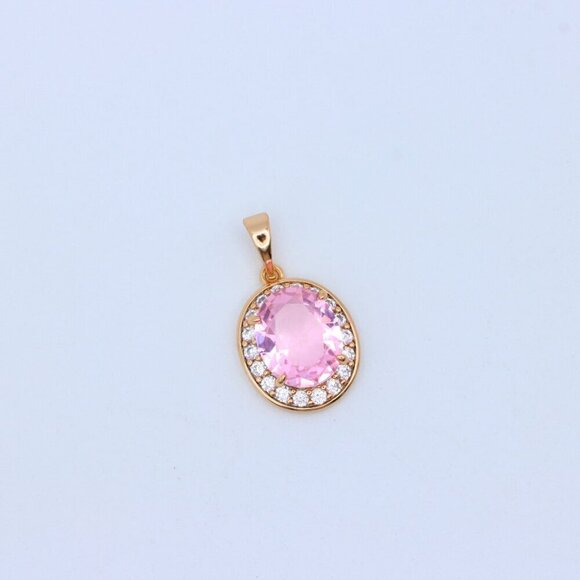 "Oval Pink Pendant with Crystal Accents in Rose Gold-Plated Setting, XPPT1620 - Picture 8 of 13